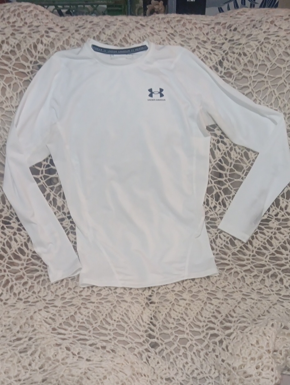 Under Armour White Long Sleeve Performance Top with Black Logo